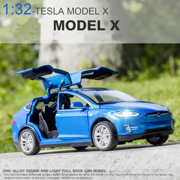 1: 32 Tesla MODELX MODEL3 MODELLERİ Alaşım Araba Modeli Diecasts ve Oyuncak Araçlar Geri Çekin Ses Araba Çocuk Hediyeler İçin Çocuk Oyuncak
