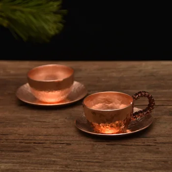 1 adet El Yapımı kalınlaşmış saf bakır su çay şarap espresso fincanı bakır yemekleri Anti-haşlanma kolu