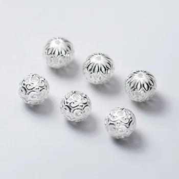 1 Adet / grup 925 Ayar Gümüş El Sanatları Güzel Yuvarlak Top dağınık boncuklar 9mm Dokuma Bilezik Spacer Yeni Moda DIY Takı Bulguları