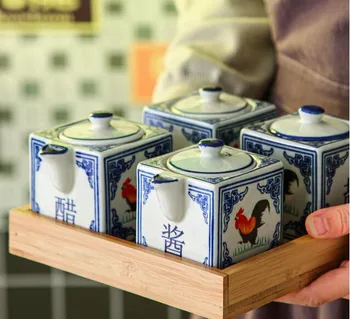 1 adet Çin Seramik Baharat Kavanoz Tuz biberlik Depolama Organizasyonu Gıda Konteyner Mutfak Malzemeleri Kapaklı ve Kaşıklı