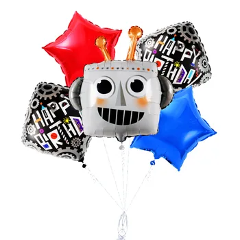 1 takım Pioneer Karikatür Robot Kafası Folyo helyum balonları Kare Mekanik Dişli Globos Çocuk Doğum Günü Partisi Süslemeleri Çocuk Oyuncakları
