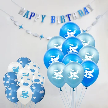 10 adet Çocuklar Doğum Günü Uçak Mavi Gökyüzü Beyaz Bulut Balon 12 İnç Karikatür Uçak Lateks Balon Uçak Tema Parti Dekorasyon