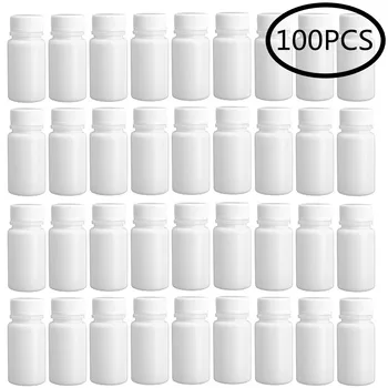 100 adet 10ml Boş Tıbbi Plastik kapaklı şişeler Doldurulabilir Beyaz Boş Ambalaj Kapları Taşınabilir Hap Tablet Konteyner