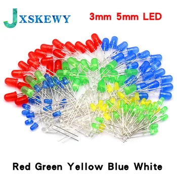 100 adet / grup 3mm 5mm LED Kırmızı Yeşil Sarı Mavi Beyaz F3 F5