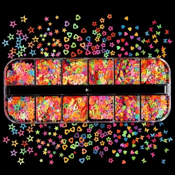 12 Izgara Floresan Renk Kirpik Karışık Renk Yanlış Eyelashes Nail Art Pullu Takı Sanat Aksesuarları Bağımsız Kutu