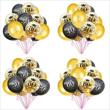 15 adet 12 inç 16 18 30 40 50 60 Yaşındaki Konfeti Payetler Kombinasyonu Balon Seti Yetişkin Doğum Günü Partisi Süslemeleri