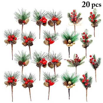 20 Adet Simülasyon Noel Çam Seçtikleri Kaynaklanıyor Yapay Mini Çam İğnesi Berry Bitki Noel Partisi Ev Dekorasyonu İçin Asılı Kolye