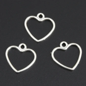 200 adet Gümüş Renk 13x13mm Mini Hollow Kalp Charms Aşk Kolye Fit DIY El Yapımı Metal Takı Bulguları Malzemeleri
