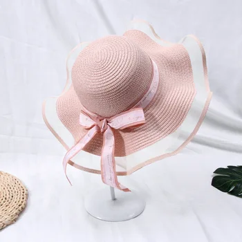 2020 Yeni güneş şapkaları Kadınlar Kızlar için Geniş Brim Disket Hasır Şapka Yaz Bohemia Plaj Kap Şerit Chapeau Femme Ete Siyah