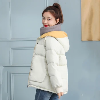 2021 Kış Katı Kapşonlu Ceketler kadın Parkas Kore Tarzı Standı Yaka Gevşek Pamuk Yastıklı Kalın Kadın Soğuk Ceket