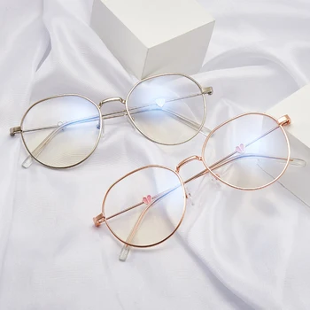 2021 Moda Trendi Panda Kalp Gözlük anti-mavi ışık Gözlük Metal Yuvarlak Çerçeve Bitmiş Miyopi okuma gözlüğü 0 İla -4.0