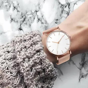 2021 Ultra ince Gül Altın İzle Minimalist Örgü Kadın İzle Montre Femme Saatler Zegarek Damski İzle Relojes Para Mujer Reloj