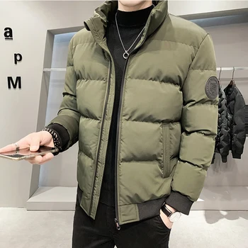 2022 kış yeni erkek pamuklu ceket moda düz renk kalın ceket sıcak tutan kaban Büyük boy