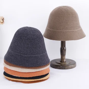 2022 Yeni Kış Kova Şapkalar Bayan Panamas Katlanabilir moda düz renk şerit örgü yumuşak şapka Açık Seyahat Sunbonnet