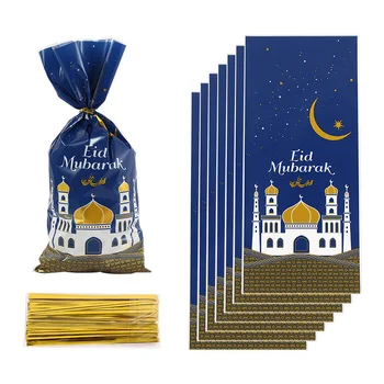 25/50 adet Eid Mubarak Plastik Şeker Çerez Çantası hediye çantası Ramazan Kareem Ev İslam Müslüman Festivali Parti Dekorasyon Malzemeleri