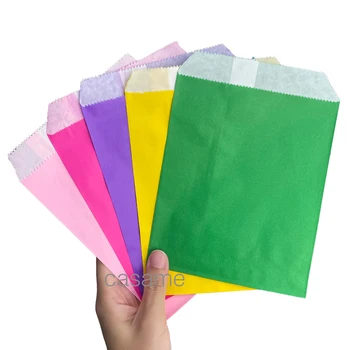 25 Adet Katı Renkli Kraft Kağıt Torbalar Favor Çanta ikram çantaları Hediye Paketleme Pişmiş Ürünler Çanta Parti Dekoratif Kağıt Torba Düğün