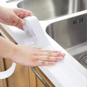 3.2 m x 3.8 cm Mutfak PVC Duvar Sticker Banyo Bant Duş Lavabo Banyo Sızdırmazlık bant şeridi Yapışkanlı Su Geçirmez Bant