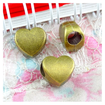 30 adet 11*10.5 MM Vintage Kalp Büyük Delik Boncuk Takı Yapımı İçin Antik Bronz Renk Kalp Boncuk Charm Kalp Şekli Boncuk