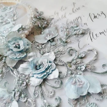 3D Dantel Kumaş Aplike Çiçek Boncuk Nakış Dikmek Yamalar düğün elbisesi Dıy Performans Giyim Konfeksiyon Aksesuarları