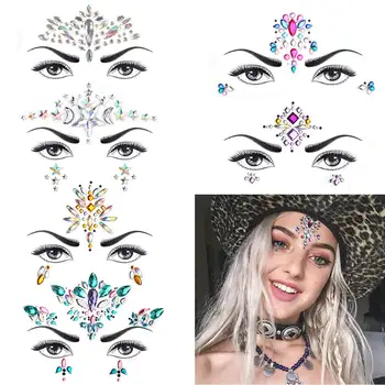 3D Kadın Yüz Taşlar Glitter Rhinestone Rave Festivali Jewels Kristaller Yüz Sticker Gözler Yüz Vücut Geçici Dövme Makyaj Çıkartmalar