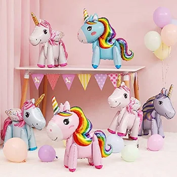 3D Unicorn Folyo Balon Pembe Tema Doğum Günü Partisi Süslemeleri bebek gösterisi ve kızlar için Doğum Günü Dekoratif Düğün Parti Malzemeleri