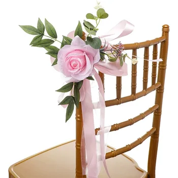 4 adet Düğün Koridor Süslemeleri Pembe Rustik Düğün Pew Çiçekler Düğün yapay çiçek Dekor Töreni için kilise sandalyesi Tezgah