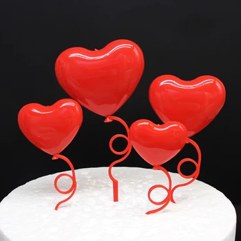 4 Adet Mix Boyutu Kalp Balonlar Kek Toppers Sevgililer Günü Parti Malzemeleri Yıldönümü Düğün Pastası Süslemeleri Kırmızı Kalp Süsler