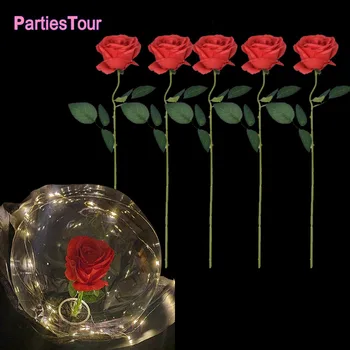 5 adet / takım 50cm Yapay Gül Çiçek Sahte Güller İpek Çiçekler Plastik Uzun Saplı İpek Güller LED Işıklı Balon Gül Buketi