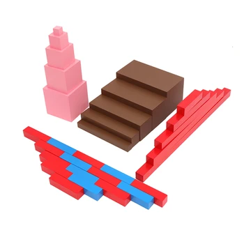 5 Adımlar Set Pembe Kule / Kahverengi Merdiven / Uzun Kırmızı Çubuk / Sayısal Çubuklar Bebek Montessori Homeschool Matematik Malzeme Bebek Oyuncak