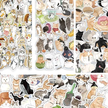 50 adet karikatür el-boyalı kedi sevimli dizüstü çıkartmalar su geçirmez bavul kırtasiye gitar dizüstü etiket