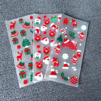 50 adet Noel Çerez Çanta Noel Baba Kar Geyik Merry Christmas Baskı Plastik Torba Üstü Açık Parti Favor Ambalaj Malzemeleri NOEL
