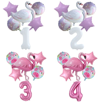 6 adet / takım Büyük beyaz kuğu flamingo Balon 30 inç beyaz Pembe Numarası Balon 1-9 kızın Doğum Günü Bebek Duş Düğün Parti Dekor