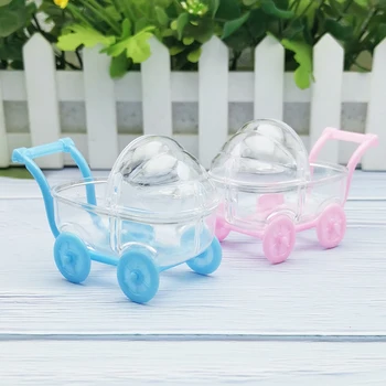6 Adet / takım Yaratıcı Plastik Mini Bebek Arabası Beşik Şeker Kutuları Şeffaf Şeffaf Hediye Kutusu Bebek Duş Doğum Günü Partisi Dekoru