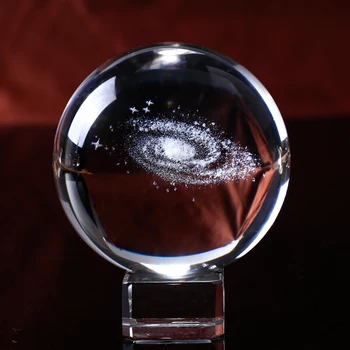 60 / 80MM Çap Samanyolu Kristal Top Küre Galaxy Minyatürleri 3D Lazer Kazınmış cam küre Küre Ev Dekor Hediyeler Via Lactea