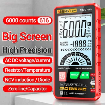 616 Büyük Ekran Arka Işık Dijital Multimetre 6000 Sayımlar Ultra ince Akıllı AC DC Gerilim Akım Multímetro Test Aracı