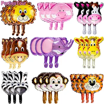8 Adet Mini Hayvan Balonlar Jungle Safari Hayvan Kafası Balonlar Orman Çiftliği Temalı Doğum Günü Partisi Bebek duş dekorasyonu Globo