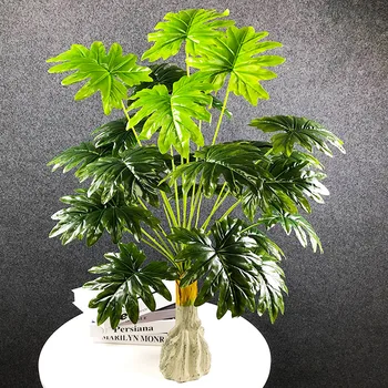 95cm 24 Yaprakları Büyük Yapay Monstera Bitkiler Tropikal Palmiye Ağacı Sahte Yeşil Bitkiler Gerçek Dokunmatik Plastik Yapraklar Ev Odası dekor