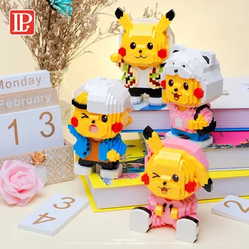 989 adet + Pikachu Mikro Yapı Taşları Moda Pikachu 3D Modeli Kawaii Pokemon Psyduck Mini Tuğla Rakamlar çocuk için oyuncak Hediye