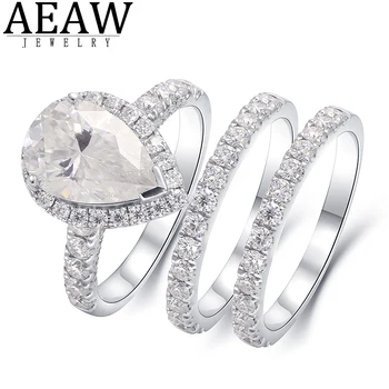 AEAW Lüks 2.5 CT 0.3 ctw Armut Kesim DF Renk Mozanit Nişan Yüzüğü Seti 3 ADET Düğün yıldönümü hediyesi Bayan Kadınlar için