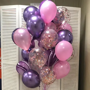 Akik Mor Gül Altın Konfeti Lateks Balon Düğün Bebek Duş Süslemeleri Hava Helyum Balon Doğum Günü Partisi Dekor Malzemeleri