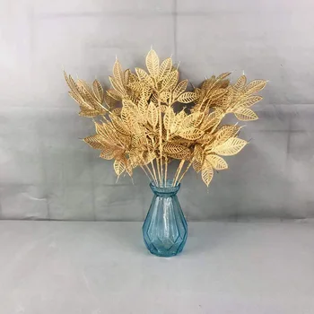 Altın Fan Düğün yapay çiçekler Basit Plastik Simülasyon Yapraklar Şube Noel Dekorasyon Bitki Yol Lider Dekor