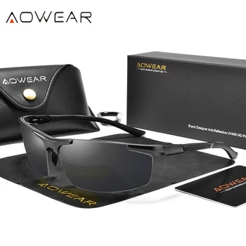 AOWEAR Lüks Alüminyum Çerçevesiz Güneş Gözlüğü Erkekler Polarize Spor Açık Ayna güneş gözlüğü Erkekler için Sürücü Gözlük Aksesuarları ile