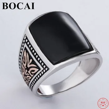 BOCAI S925 Ayar Gümüş Yüzük 2022 Yeni Moda Akik Retro Totem Saf Argentum Takı Erkekler için