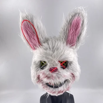 Cadılar bayramı Partisi Kanlı Tavşan golf sopası kılıfı Tavşan Cosplay Maske Cadılar Bayramı Karnaval Kostüm Dans Partisi LED Maske Korku Başlık