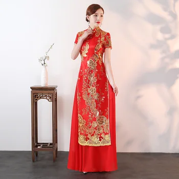 cheongsam modern Uzun Cheongsam Çin Tarzı Gece Elbisesi Oryantal Bayan Zarif Parti Qipao düğün elbisesi 2020