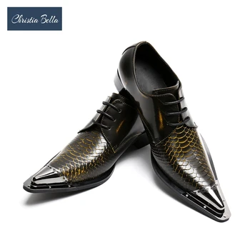 Christia Bella Kuaför El Yapımı Sivri Metal Ucu Oxfords Hakiki Deri Erkek Elbise Ayakkabı Düğün Akşam parti ayakkabıları