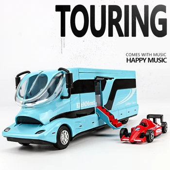 Diecast Lüks RV Eğlence yemek arabası Modeli Alaşım Metal Oyuncak karavan Karavan Touring Araba Modeli ses ve ışık Çocuklar Hediye