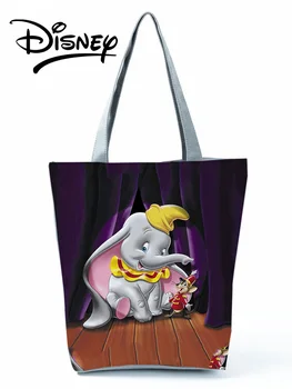 Disney Dumbo Baskılı Çanta Karikatür Fil Yüksek Kapasiteli Tote Eko Kullanımlık omuzdan askili çanta alışveriş çantası Kadın Seyahat Plaj Çantası