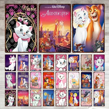 Disney Film Aristocats Metal Tabela Karikatür Marie Kedi Plak Vintage Poster Demir Boyama duvar çıkartmaları Ev Dekorasyon