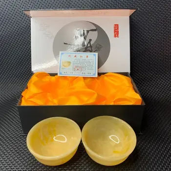 Doğal Sarı Yeşim çay fincanları Sağlık Çay Seti Hediyeler El oyması Gerçek Çin Jades Taş Kung Fu Çay Fincanı Ev Gongfu Teaware